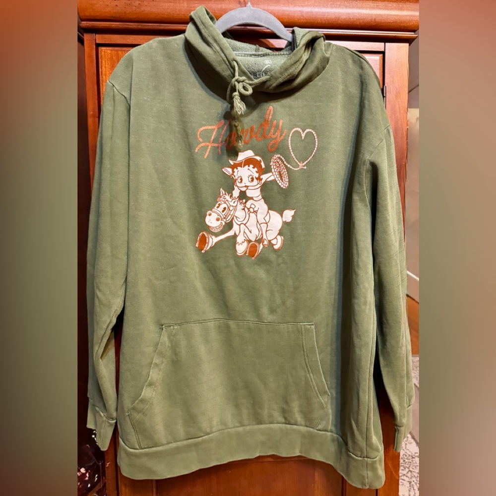 Betty Boop Green “Howdy” Hoodie by Fleischer Studios size XL NEW